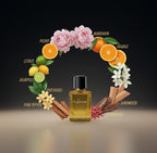 Fragrance bottle with 'FragTrends' label on a gradient background