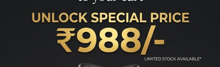 Promotional graphic for FragTrends perfume bottles on a dark background with large gold text reading 'UNLOCK SPECIAL PRICE €988/-' and smaller text 'LIMITED STOCK AVAILABLE'. Two rectangular perfume bottles with black caps are shown, one dark purple and one bright blue, both branded FragTrends.